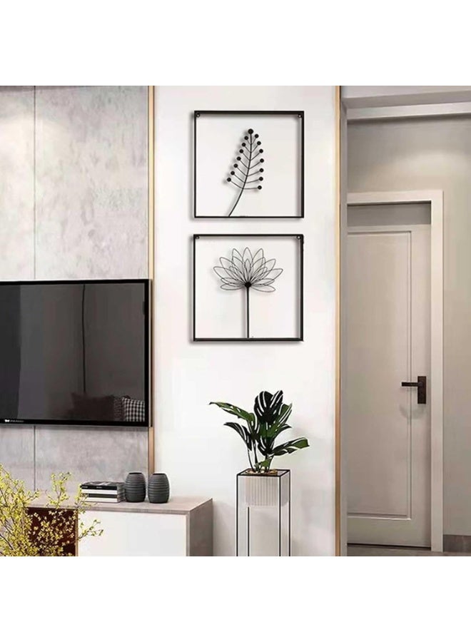 Handmade Modern Black Metal Wall Art Decor Set of 4 – Minimalist Abstract Floral Flower Line Design Iron Wall Sculptures – Contemporary Floral Metal Wall Hanging Art for Living Room Bedroom Bathroom Kitchen Office – Decorative Metal Wall Panels 30x30cm - Image 4